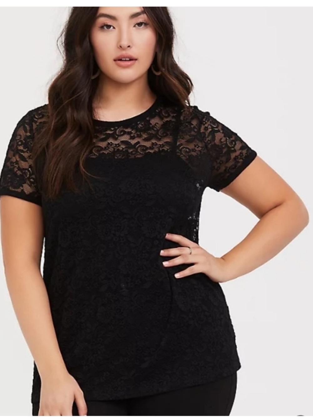 torrid Black Floral Lace Short-Sleeve Tee